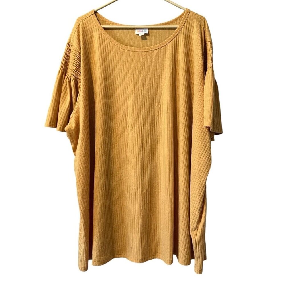LuLaRoe Women Yellow Ribbed Short Bell Sleeve Size 3XL Boho Cottagecore Colorful